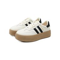 西遇德训鞋女2024秋季学院风复古回潮黑白运动休闲小白鞋厚底板鞋 米白+黑色   39