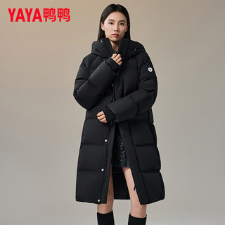 鸭鸭（YAYA）黑标鹅系列极寒长款羽绒服2025冬季过膝连帽加厚外套HY 青光黑色 XL 180/96A