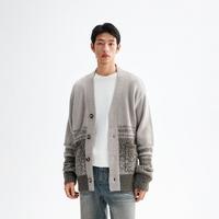 CHINISM 含羊毛&保暖撞色渐变宽松V领开衫毛衣冬针织外套百搭男女同款