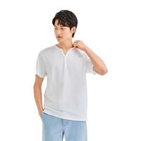佐丹奴亨利衫男春季纯棉针织纯色基础款亨利领短袖t恤男01023418 01 白色 XXL 加加大码