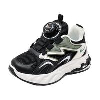 回力童鞋便捷儿童旋钮扣运动鞋2024秋季男童透气网面鞋女童休闲鞋 黑米绿 30码 内长约19.4cm