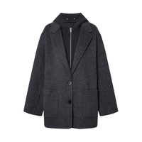 MO&Co.双面呢外套2025冬可拆卸针织连帽门襟平驳领宽松MBE4COTT20 深花灰色 M /165