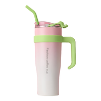 安买渐变色304不锈钢吸管杯大容量保温保冷男女士巨无霸办公室 粉色 1250ml