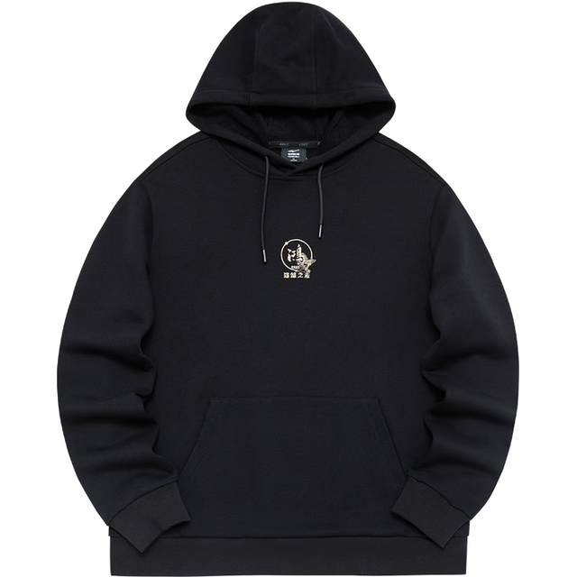 鸿星尔克 鸿鹄丨鸿星尔克连帽卫衣男秋季男士运动休闲复古宽松帽衫男款上衣 正黑 XL