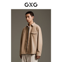 GXG 奥莱  卡其色PU皮夹克压线衬衫 卡其色 175/L