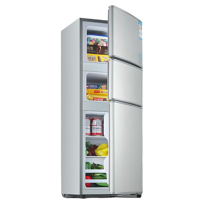 奥克斯（AUX）三开门冰箱小型三温区保鲜家用出租房宿舍大容量电冰箱节能省电低噪 【中门软冷冻】56升银色【上冷冻下冷藏】