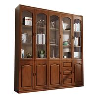 唐辑实木书柜书架落地客厅玻璃门收纳展示柜组合书橱文件柜橡胶木六门 橡胶木六门-包安装（海棠色）