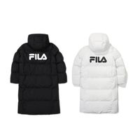 FILA斐乐字母连帽合身中长款运动加厚羽绒服背面大LOGO男女同款
