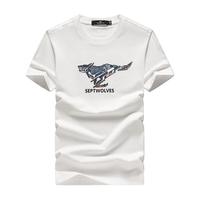 七匹狼短袖T恤男夏季圆领LOGO印花大狼标男士打底衫短T时尚休闲男装上衣 803(本白) 175/92A(XL)