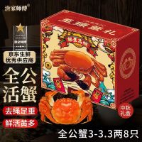 渔家师傅 漁家师傅大闸蟹全公蟹3-3.3两8只去绳足重鲜活螃蟹生鲜实物水产海鲜礼盒