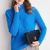 帕罗（PALUOPO）7G厚款半高领羊绒衫女士针织绞花内搭纯色秋冬保暖 深宝蓝 XL 110
