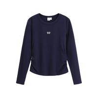 盖璞Gap女装2025秋季logo刺绣修身抽褶长袖T恤休闲上衣834688 海军蓝 XS (155/80A) 亚洲尺码