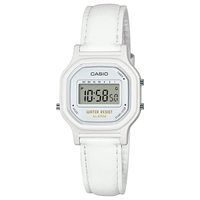 CASIO 卡西欧 女士全白真皮表带防水数字手表简约时尚小方表