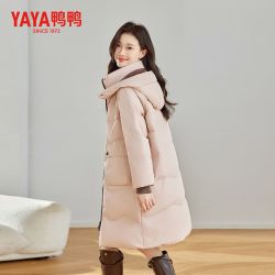 YAYA 鸭鸭羽绒服 女2024冬新品中长款连帽纯色韩版休闲加厚外套潮