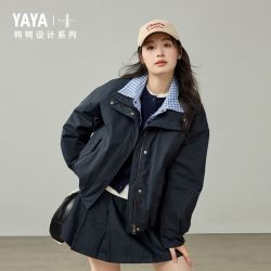 YAYA 鸭鸭羽绒服 鸭鸭时尚保暖羽绒服女2025冬新款短款翻领假两件外套
