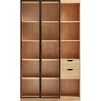 林氏家居 客厅电视墙边柜现代简约带门书柜【原木色+黑色】NG17X三门书柜