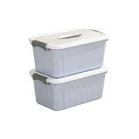 映季塑料收纳箱大号家用衣服杂物整理箱宿舍桌面储物箱搬家打包箱 两件套【中号】奶蓝色 【通用】