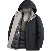 鸭鸭(YAYA)【90鹅绒】中老年羽绒服男款石墨烯可拆卸帽中长款爸爸冬装外套JH 黑色 【大朵鹅绒 -30°C抗寒】 L (175) 【120-140斤】