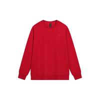 特步卫衣男2025秋季运动休闲内搭套头衫圆领运动长袖上衣男款 喜庆红-加绒 3XL