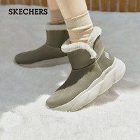 斯凯奇（Skechers）麻薯靴女靴秋冬加绒保暖雪地靴厚底防滑中筒靴女鞋168061 深灰褐色/DKTP 36.5