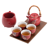 苏氏陶瓷（SUSHI CERAMICS）走进故宫红心意提梁壶茶具恭喜发财四茶杯带茶盘托礼盒 恭喜发财套组