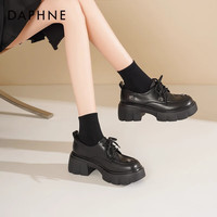 达芙妮厚底乐福鞋女2025复古系带单鞋百搭黑色英伦风小皮鞋通勤女鞋 哑光黑 【玫瑰装饰-6cm厚底】 36 (230mm)