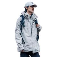 迪卡侬冲锋衣女男户外春秋三合一可拆卸加厚防风加绒外套ODW 月白色-男款抓绒内胆 S