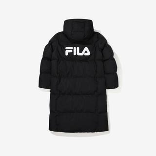 FILA斐乐字母连帽合身中长款运动加厚羽绒服背面大LOGO男女同款
