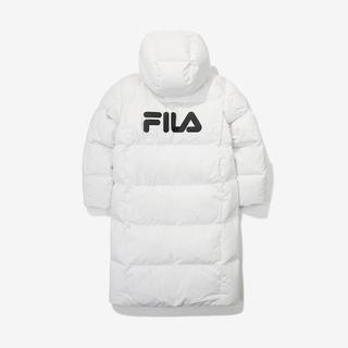 FILA斐乐字母连帽合身中长款运动加厚羽绒服背面大LOGO男女同款