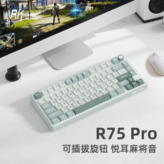 ROYAL KLUDGE RK R75Pro机械键盘 电竞游戏推荐 可插拔旋钮 Hifi麻将音 炫彩灯光