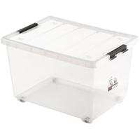 茶花（CHAHUA） 塑料收纳箱居家衣物书本存储箱加大加厚棉被玩具整理箱 50L【透明】升级加厚 带滑轮 2只装