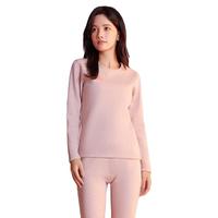 红豆居家保暖内衣男女士加绒加厚保暖套装防寒中老年冬季打底套装 女士韵灰粉 175/100