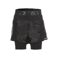 EA7 女式高腰显瘦压褶亮面拼料休闲运动短裤