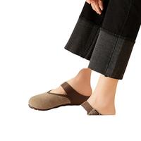 西遇包头半拖鞋女2025春季日系复古棕色懒人平底穆勒鞋勃肯鞋 卡 37