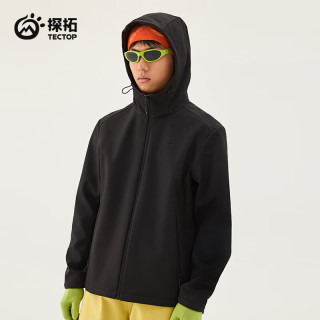 探拓（TECTOP）软壳衣男25户外保暖登山徒步连帽外套防风防泼水通勤夹克 云墨黑 3XL