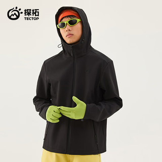 探拓（TECTOP）软壳衣男25户外保暖登山徒步连帽外套防风防泼水通勤夹克 云墨黑 3XL