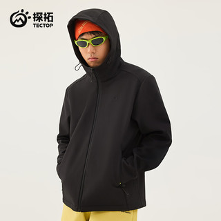 探拓（TECTOP）软壳衣男25户外保暖登山徒步连帽外套防风防泼水通勤夹克 云墨黑 3XL