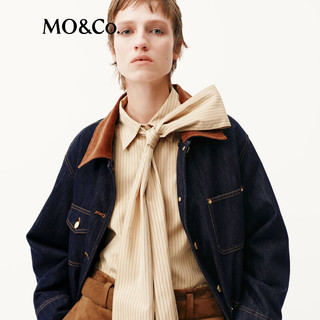  MO&Co./摩安珂 可拆卸 女士牛仔外套 羊毛领  牛仔蓝色 S