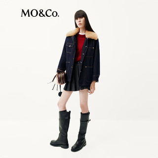  MO&Co./摩安珂 可拆卸 女士牛仔外套 羊毛领  牛仔蓝色 S