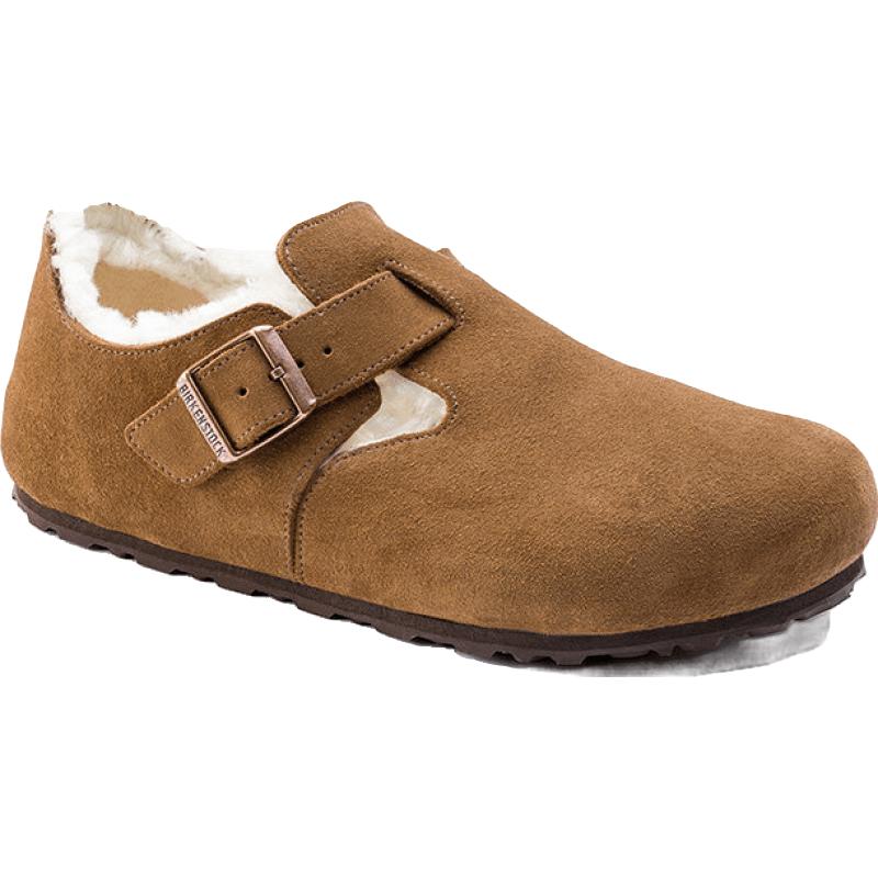 BIRKENSTOCK女秋冬带毛软木休闲鞋牛皮绒面革毛毛London系列 棕色窄版1014963 38