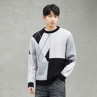 gxg.jeans男装针织衫2024年春秋季撞色拼接毛衣圆领套头上衣 黑灰 170/M