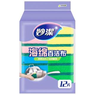 妙潔 妙洁海绵百洁布 四色分用去油污抹布厨房洗碗棉12片