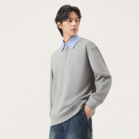 gxgjeans 假两件简约时尚宽松翻领卫衣 25年秋新品 浅灰色