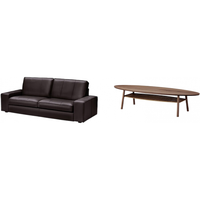 宜家（IKEA）KIVIK奇维三人真皮沙发头层牛皮欧式简约时尚客厅家居 三人/深褐色沙发+茶几