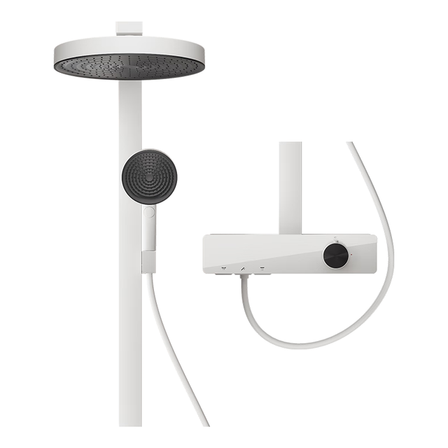 PLUS会员：九牧 JOMOO 淋浴花洒全套装 小牧卫浴  增压软管喷头 置物除垢 淋浴器 8100雅白-温度数显+巨幕顶喷