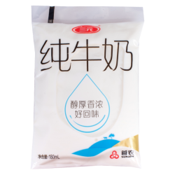 三元 小白袋全脂纯牛奶180mL*12袋/箱 百利包透明袋 醇厚香浓 牛奶