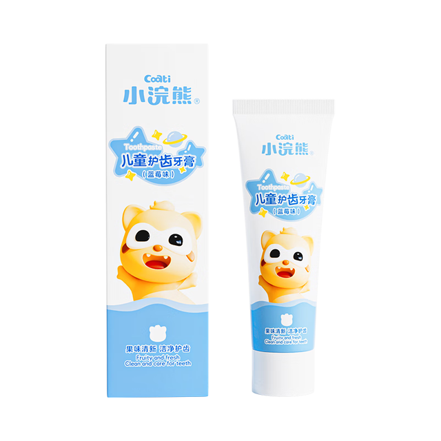 小浣熊 儿童牙刷牙膏套装宝宝3-6-12岁不含氟护齿牙膏换牙期水果味 50g蓝莓牙膏