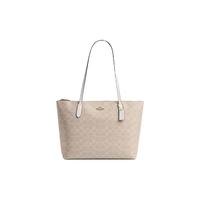 COACH 蔻驰 女士PVC配皮拉链单肩手提托特包 中号