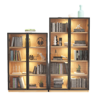 奈高NG NAIGAO）现代简约实木玻璃门书柜落地防尘书橱储物柜可调节层五层带灯