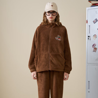 TEENIE WEENIE小熊加厚睡衣女士绒套装加绒加带帽厚家居服 泰迪咖 M 【参考100-120斤】